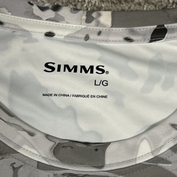 Simms SolarFlex Veil Camo Mens Large Long Sleeve Shirt Gray White Fishing UPF50 - Picture 2 of 8